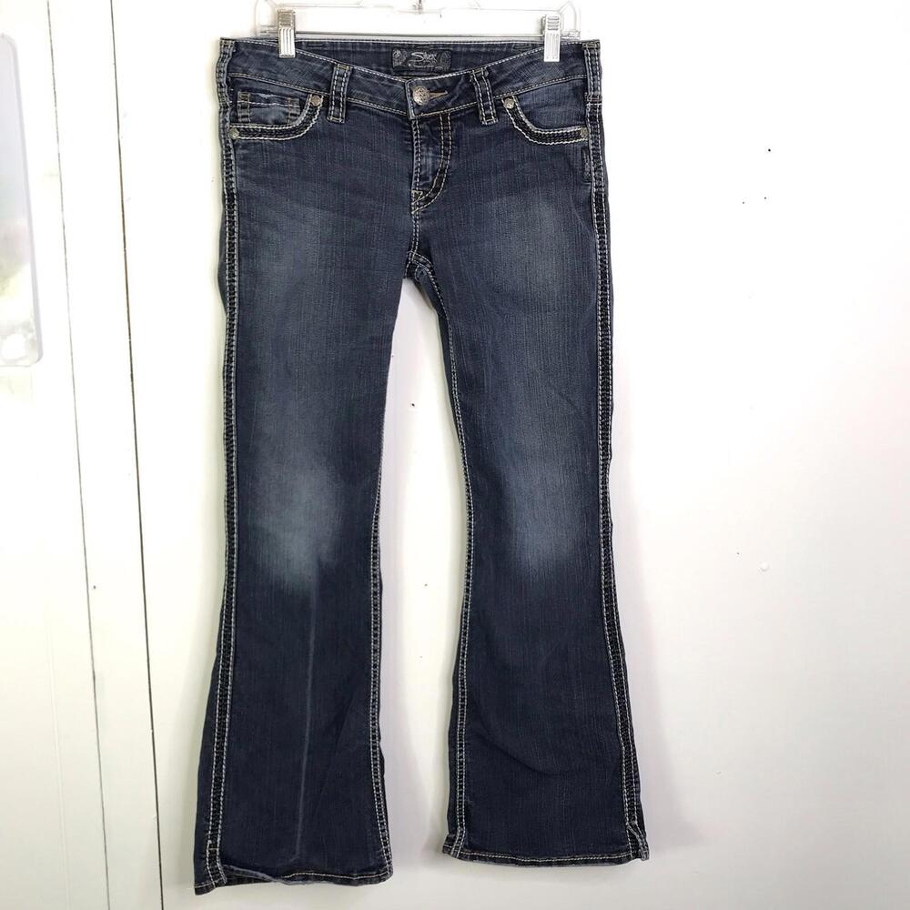 Silver Jeans Women's Dark Blue Flare Jeans with Contrast Stitching